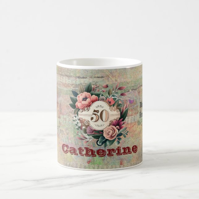 VINTAGE CUSTOMIZED FLORAL DESIGN  COFFEE MUG (Center)