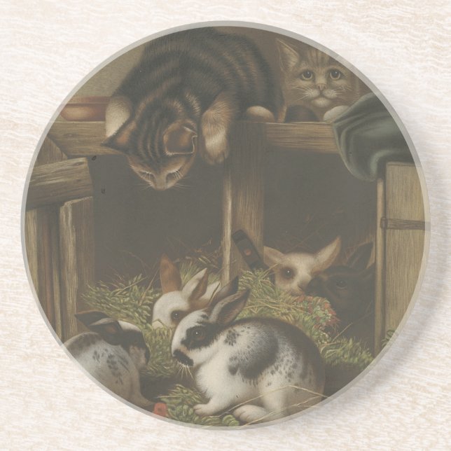 Vintage Cute Animal Easter  Coaster (Front)