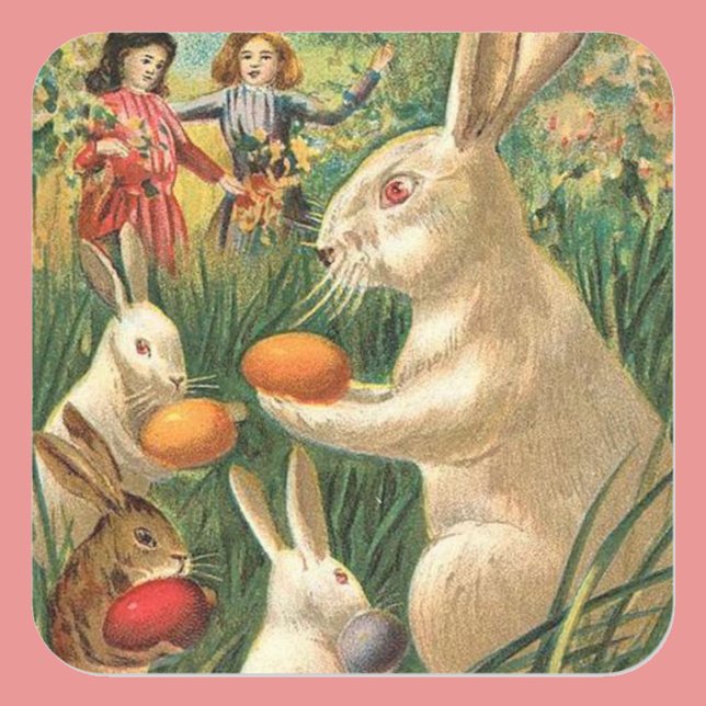 Vintage Cute Animal Easter  Square Sticker (Creator Uploaded)