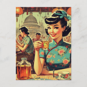 Vintage Cute Asian Girl Postcard