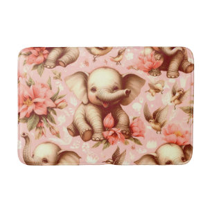 Vintage Cute Baby Elephant Pattern Bath Mat