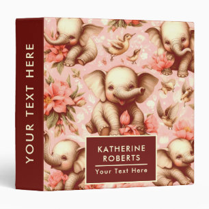 Vintage Cute Baby Elephant Pattern Binder