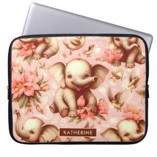Vintage Cute Baby Elephant Pattern Laptop Sleeve