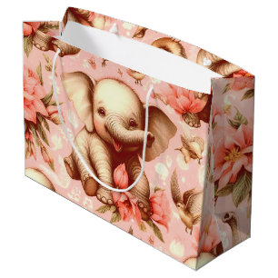 Vintage Cute Baby Elephant Pattern Large Gift Bag