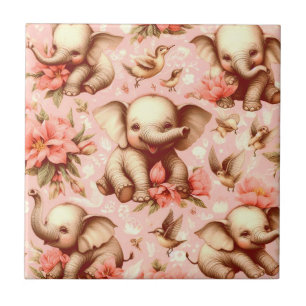 Vintage Cute Baby Elephant Pattern Tile