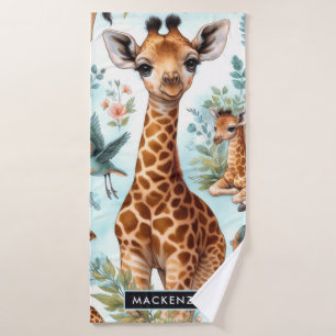 Vintage Cute Baby Giraffe Pattern Bath Towel