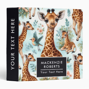 Vintage Cute Baby Giraffe Pattern Binder