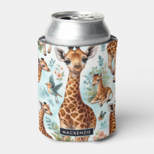 Vintage Cute Baby Giraffe Pattern Can Cooler