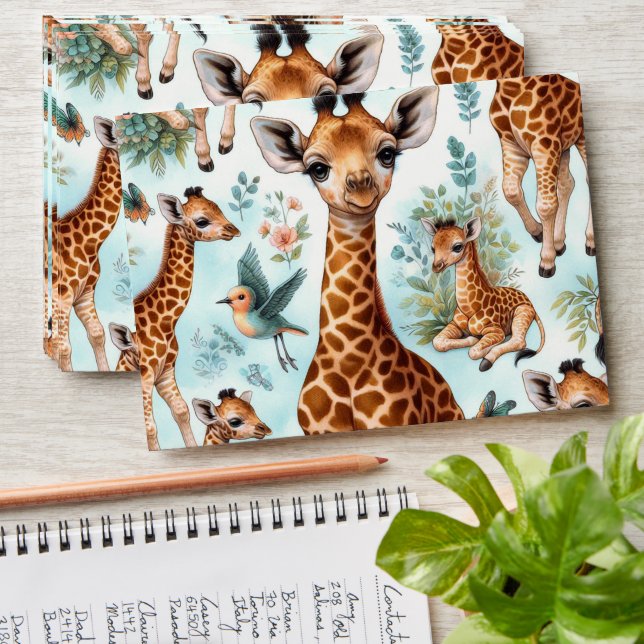 Vintage Cute Baby Giraffe Pattern Envelope (Stacked)