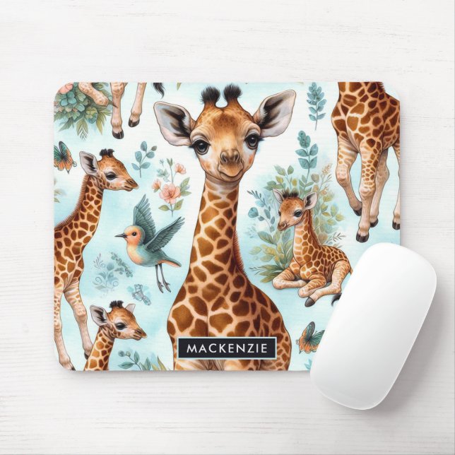 Vintage Cute Baby Giraffe Pattern Mouse Pad (With Mouse)