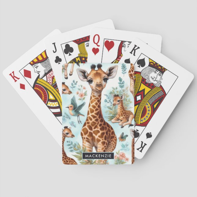 Vintage Cute Baby Giraffe Pattern Playing Cards (Back)