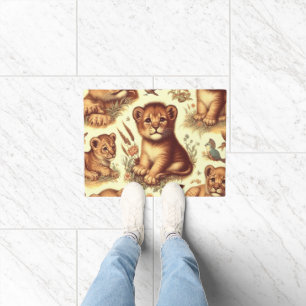 Vintage Cute Baby Lion Pattern Doormat