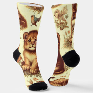 Vintage Cute Baby Lion Pattern Socks