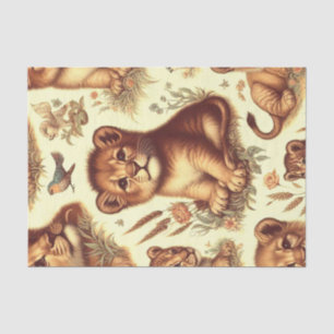 Vintage Cute Baby Lion Pattern Tissue Paper