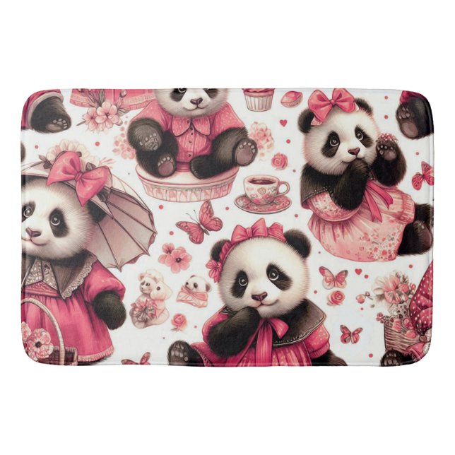 Vintage Cute Baby Panda Seamless Bath Mat (Front)