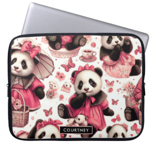 Vintage Cute Baby Panda Seamless Laptop Sleeve