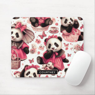 Vintage Cute Baby Panda Seamless Mouse Pad