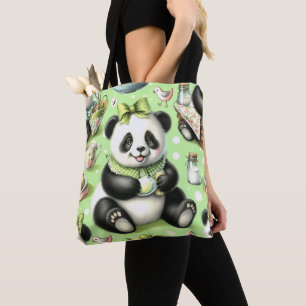 Vintage Cute Baby Panda Tote Bag
