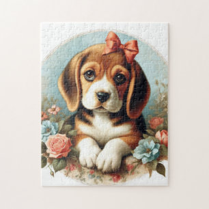Vintage Cute Beagle Puppy Jigsaw Puzzle