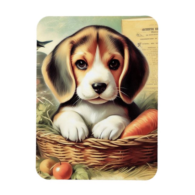 Vintage Cute Beagle Puppy Magnet (Vertical)