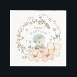 Vintage Cute Bear Florals Greenery Boy Baptism Napkin<br><div class="desc">Vintage elegance for your baby boy's Baptism with this cute bear in a cap peaking out from behind leaves and cream wild flowers. You can easily personalise the text to your own requirements.</div>