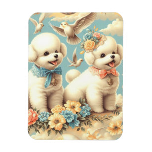 Vintage Cute Bichon Frisé Illustration Magnet