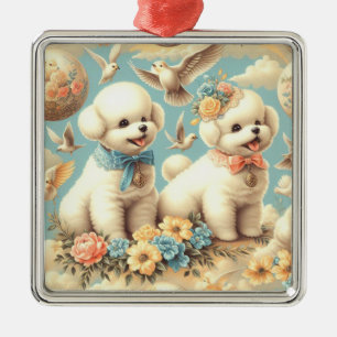 Vintage Cute Bichon Frisé Illustration Metal Ornament
