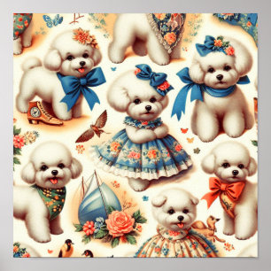 Vintage Cute Bichon Frisé Painting Poster