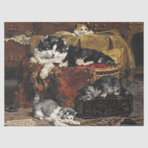 Vintage Cute Black And White Cat With Kittens Tissue Paper