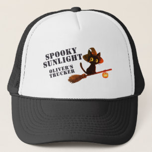 Vintage Cute Black Cat Witch Halloween Custom Trucker Hat