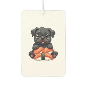 Vintage Cute Black Pug Sushi Cartoon Vector Illust Air Freshener