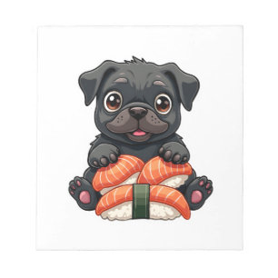 Vintage Cute Black Pug Sushi Cartoon Vector Illust Notepad