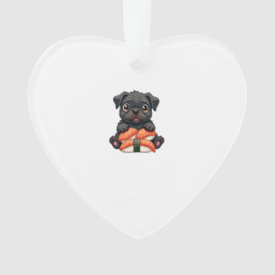 Vintage Cute Black Pug Sushi Cartoon Vector Illust Ornament