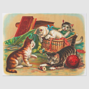 Vintage Cute Black White Orange Kittens Decoupage Tissue Paper