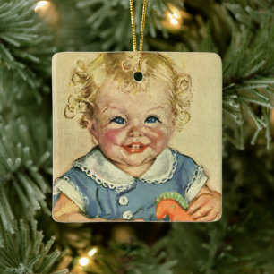Vintage Cute Blonde Scandinavian Child with Curls Ceramic Ornament