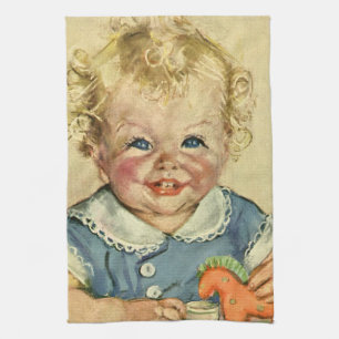 Vintage Cute Blonde Scandinavian Child with Curls Kitchen Towel