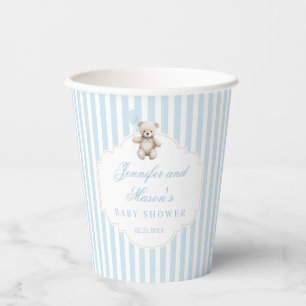 Vintage cute blue teddy bear baby boy shower paper cups