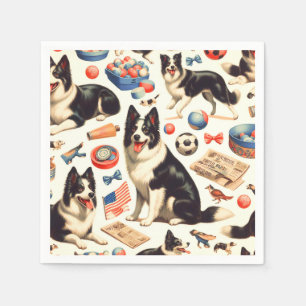 Vintage Cute Border Collie Illustration Napkin