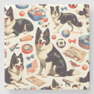 Vintage Cute Border Collie Illustration Stone Coaster