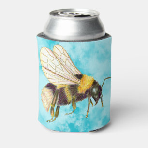 Vintage cute bumblebee illustration on clouds  can cooler