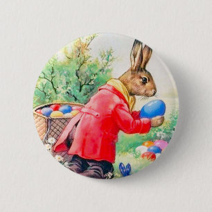 Vintage Cute Bunny and Colourful Easter Eggs 2 Inch Round Button