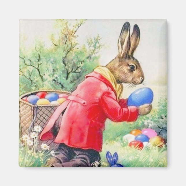 Vintage Cute Bunny and Colourful Easter Eggs Magnet (Front)