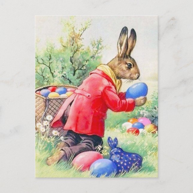 Vintage Cute Bunny and Colourful Easter Eggs Postcard (Front)