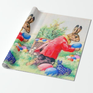 Vintage Cute Bunny and Colourful Easter Eggs Wrapping Paper