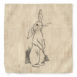 Vintage Cute Bunny Rabbit Art Script Background Bandana