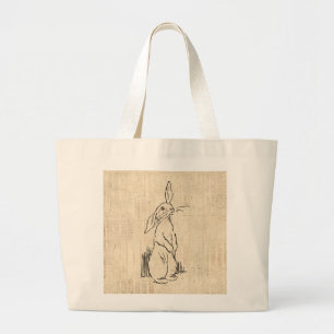 Vintage Cute Bunny Rabbit Art Script Background Large Tote Bag