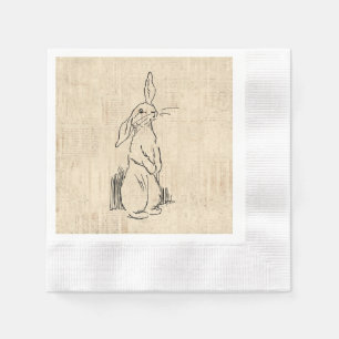 Vintage Cute Bunny Rabbit Art Script Background Napkin