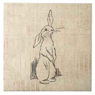 Vintage Cute Bunny Rabbit Art Script Background Tile