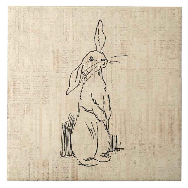Vintage Cute Bunny Rabbit Art Script Background Tile (Front)