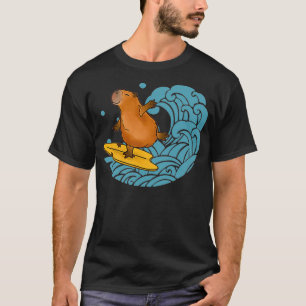 Vintage Cute Capybara Surfing The Great Wave Kanag T-Shirt